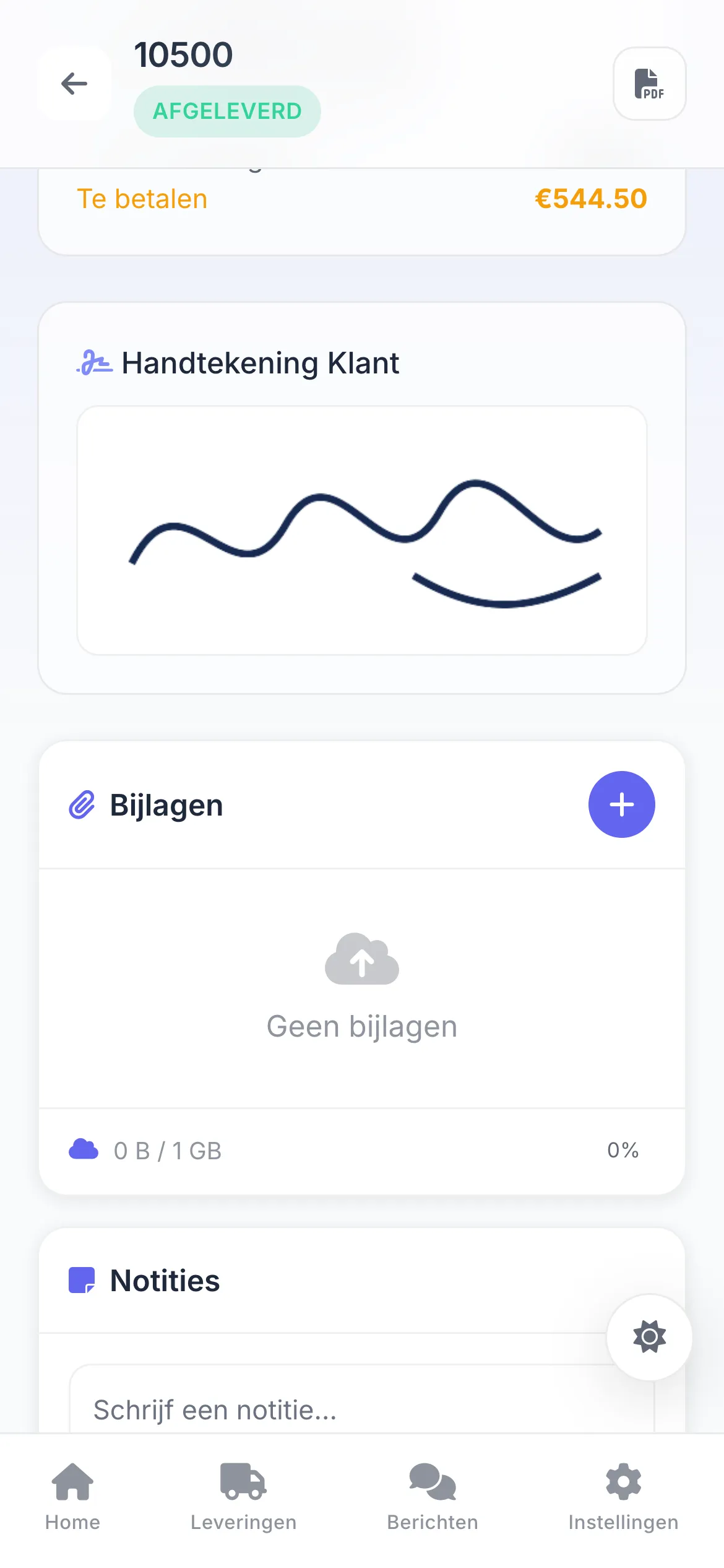 Een afgetekende leveringsbon met de handtekening van de klant.