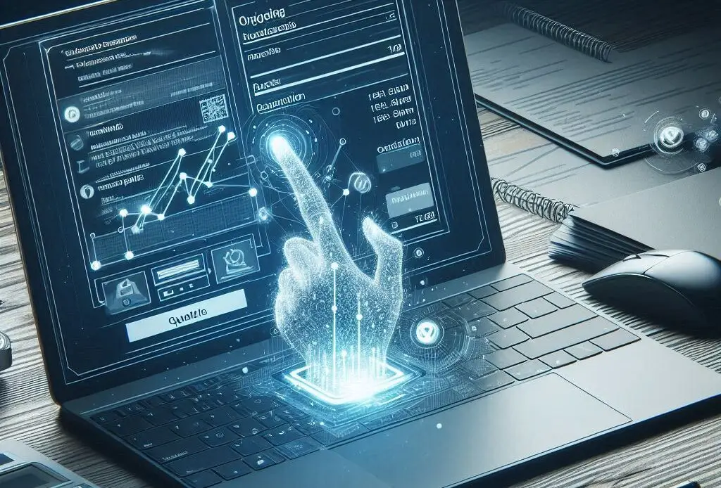 Een open laptop met facturatiesoftware in beeld, waarin een factuur of offerte te zien is, wat de digitalisering en automatisering van het facturatieproces benadrukt.